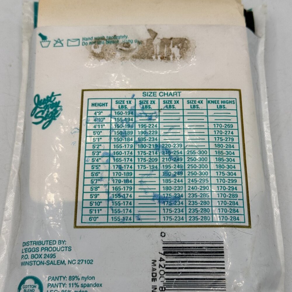 Vintage Just My Size Silky Sheer Pantyhose | Size 3X | Jet Brown | Reinforced To - Picture 3 of 3